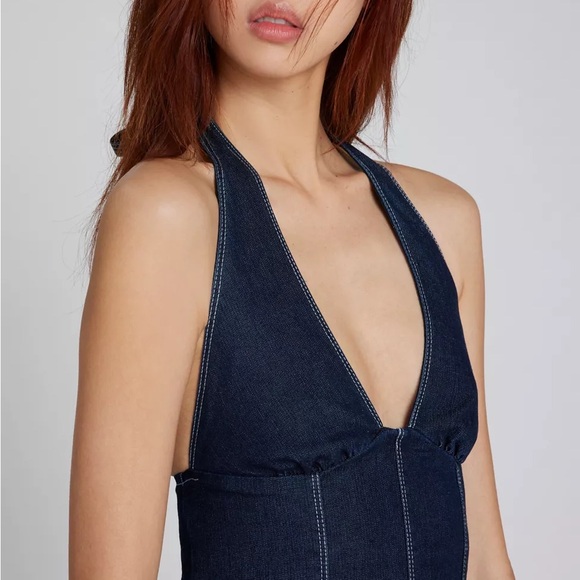 Denim Halter Mini Dress - Picture 3 of 6